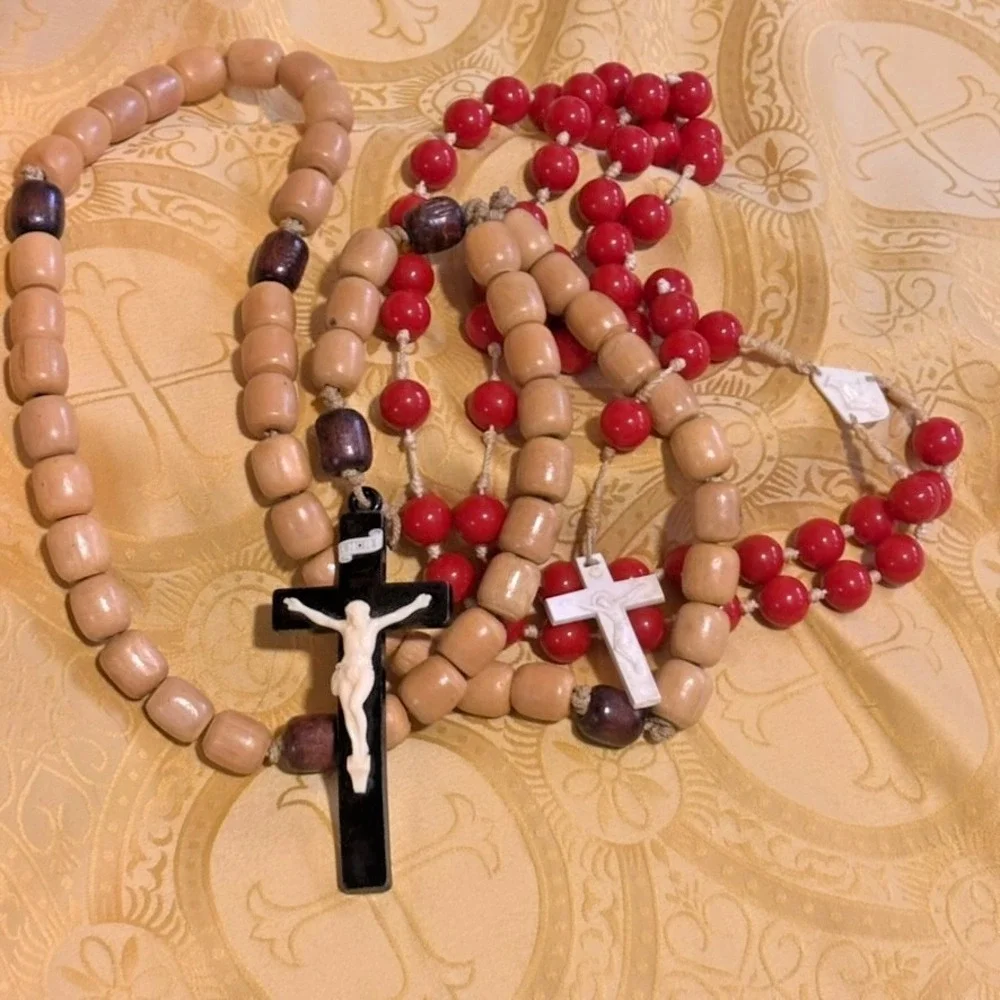 Vintage Wall‎ Rosary Lot Wood Acrylic 33 in Hand Tied